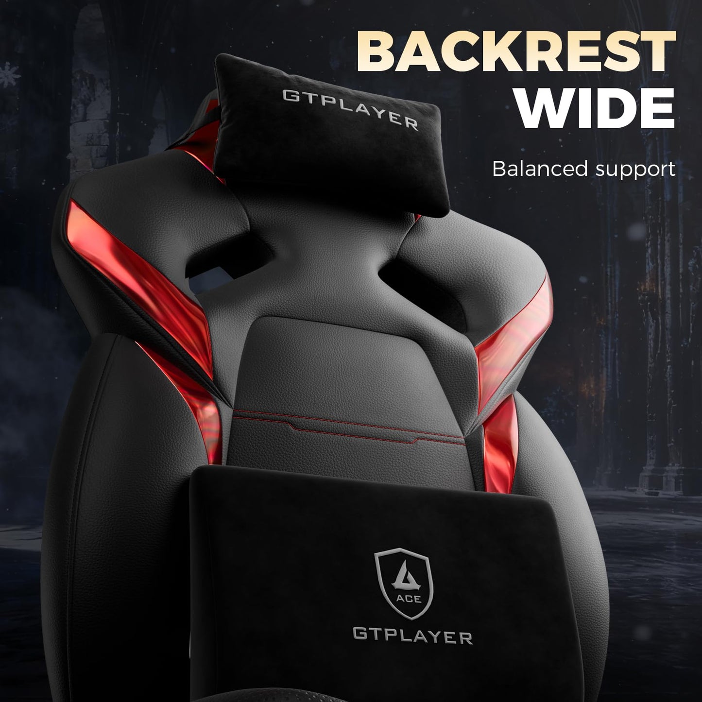 GTPLAYER Big and Tall Gaming Chair for Adults, Ergonomic Office Chair with Footrest, Heavy Duty 350 lbs Capacity, High Back, Premium Leather & Iridescent Trim, ACE-Armor, Black & Red