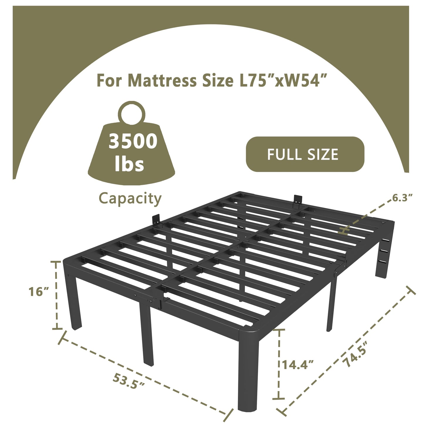 ITIMIDI Full Size Bed Frame 16 Inch High, Safety Design with Rounded Corner Legs and DIY Headboard, Heavy Duty Steel Slat Support, Metal Full Size Platform Bed Frame, No Box Spring Needed, Black