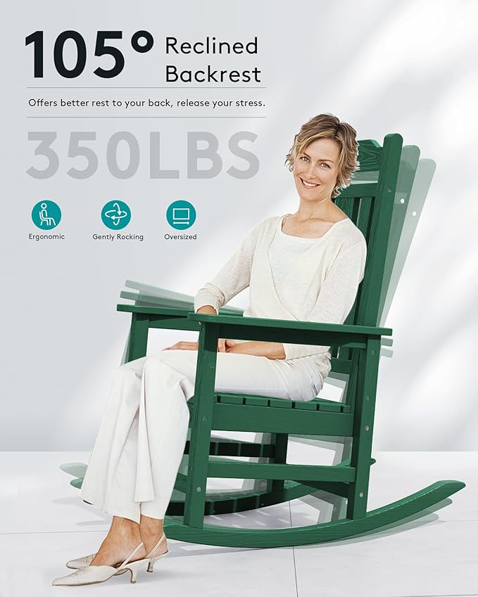 SERWALL HDPE Outdoor Rocking Chair Set of 6, Patio Rocking Chairs Set, Rocking