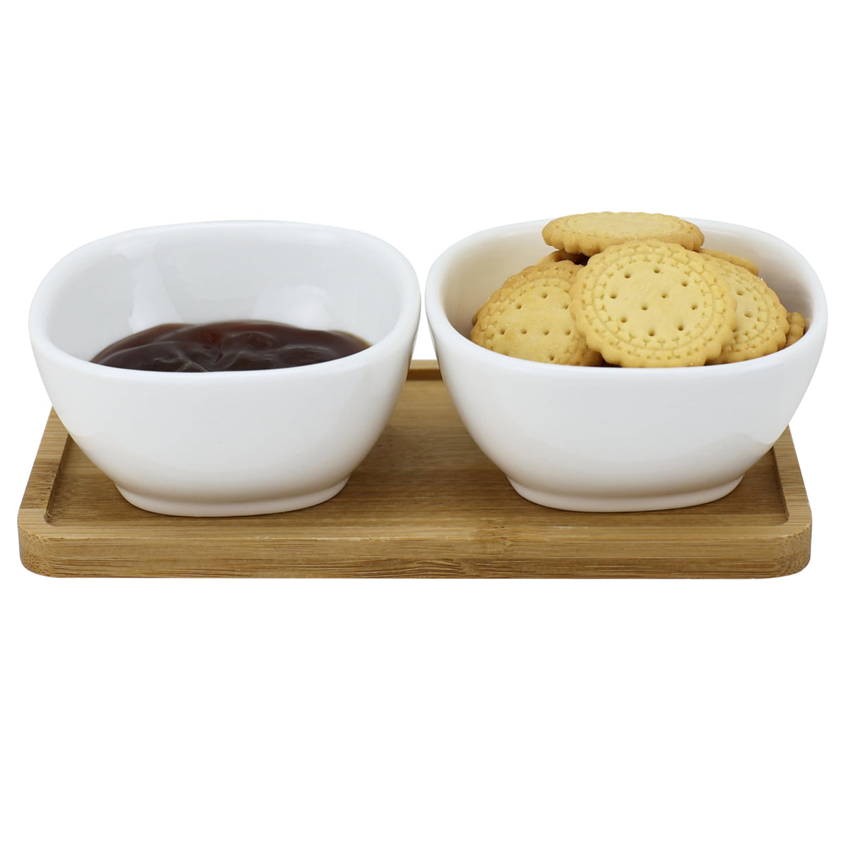 EIKS Ceramic Dip Bowls Side Dishes with Wooden Tray for Serving Appetizer Nuts Candy Snack Sauce Sauce Seasoning