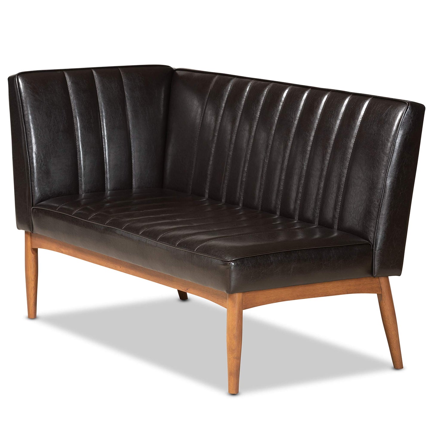Baxton Studio Daymond Mid-Century Modern Dark Brown Faux Leather Upholstered and Walnut Brown Finished Wood 2-Piece Dining Nook Banquette Set