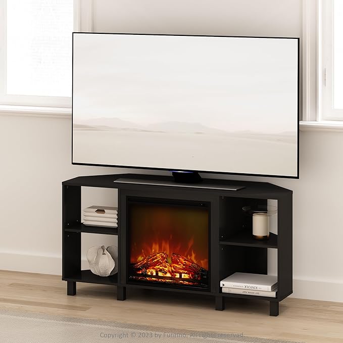 Furinno Jensen Fireplace TV Stand, NO Heat Decorative Electric Fireplace Corner