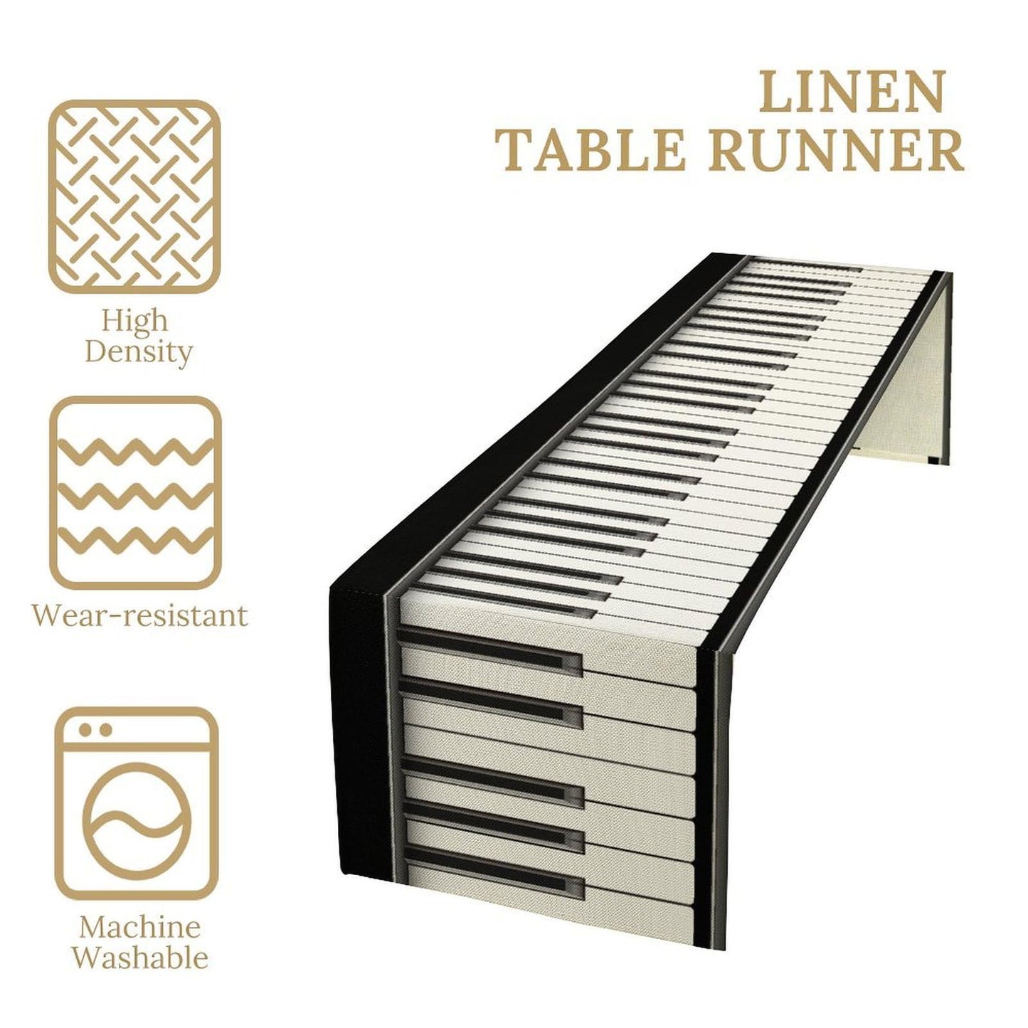 DKMQQUL Piano Table Runner, Black White Piano Keys Musical Theme Music Classroom Table Runner for Kitchen Dinning Coffee Decor Home Wedding Party Holiday, 13x36 Inch