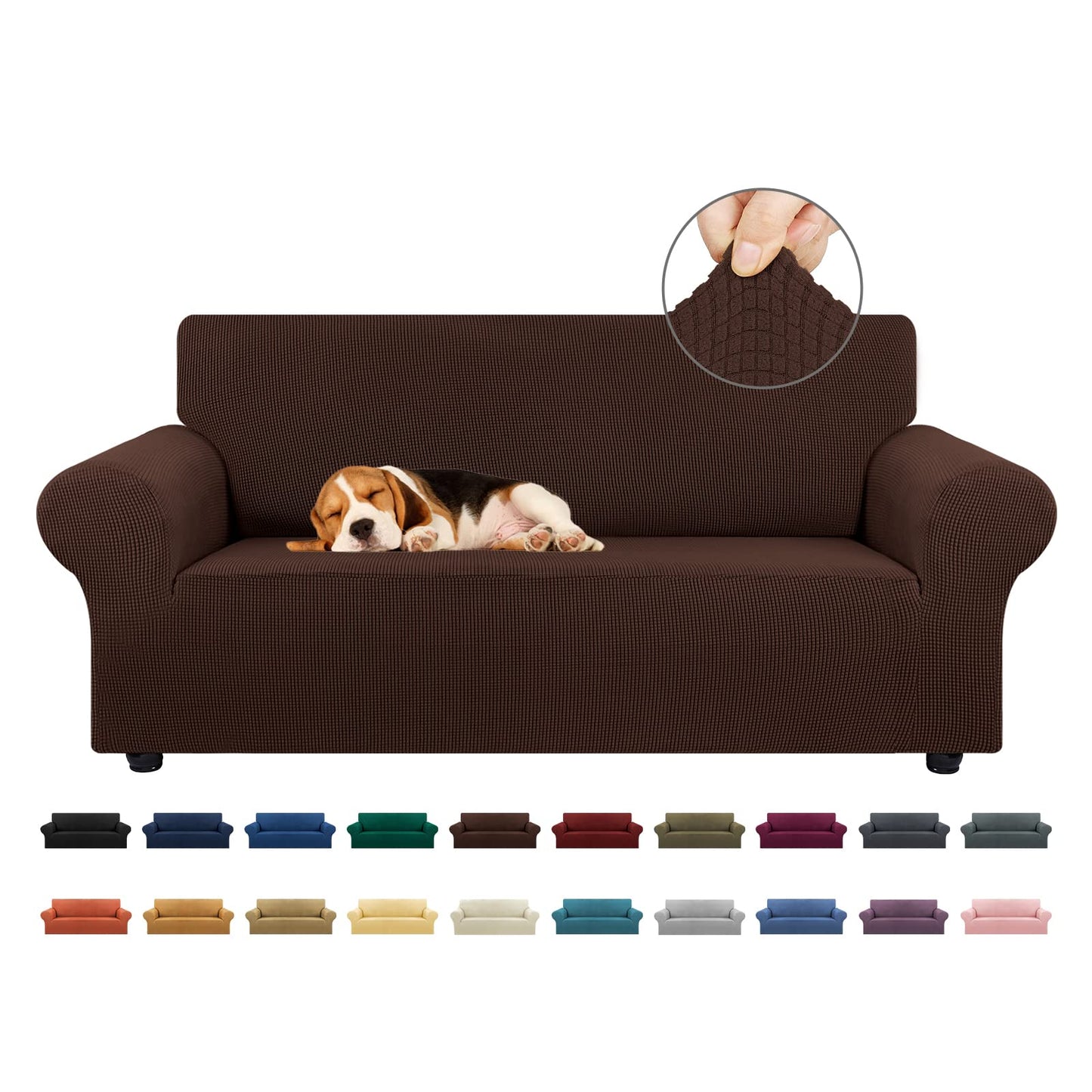 KEKUOU Stretch Loveseat Sofa Cover Slipcover,Couch Covers for 2 Cushion Couch Sofa (55"-78") Furniture Protector Sofa with Elastic Bottom for Kids,Dog. Jacquard Small Checked (Medium,Chocolate)