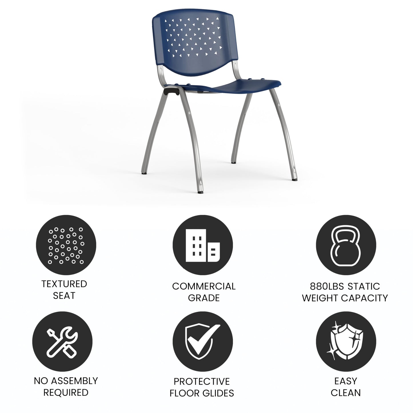 Flash Furniture HERCULES Series 880 lb. Capacity Navy Plastic Stack Chair with Titanium Gray Powder Coated Frame
