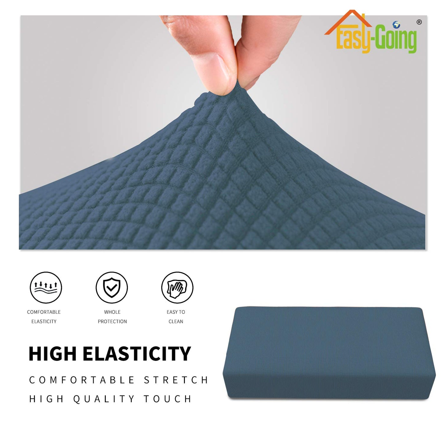 Easy-Going Stretch Ottoman Cover Folding Storage Stool Furniture Protector Rectangle slipcover with Elastic Bottom (XX-Large,Bluestone)