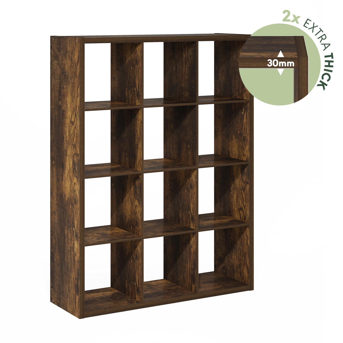 Furinno Cubicle Book Shelf, 12-Cube Bookshelf, Extra Thick Frame Reversible Bookcase with Open Back, 14.6" x 44" x 58", for Living Room, Bedroom, Home Office, Amber Pine