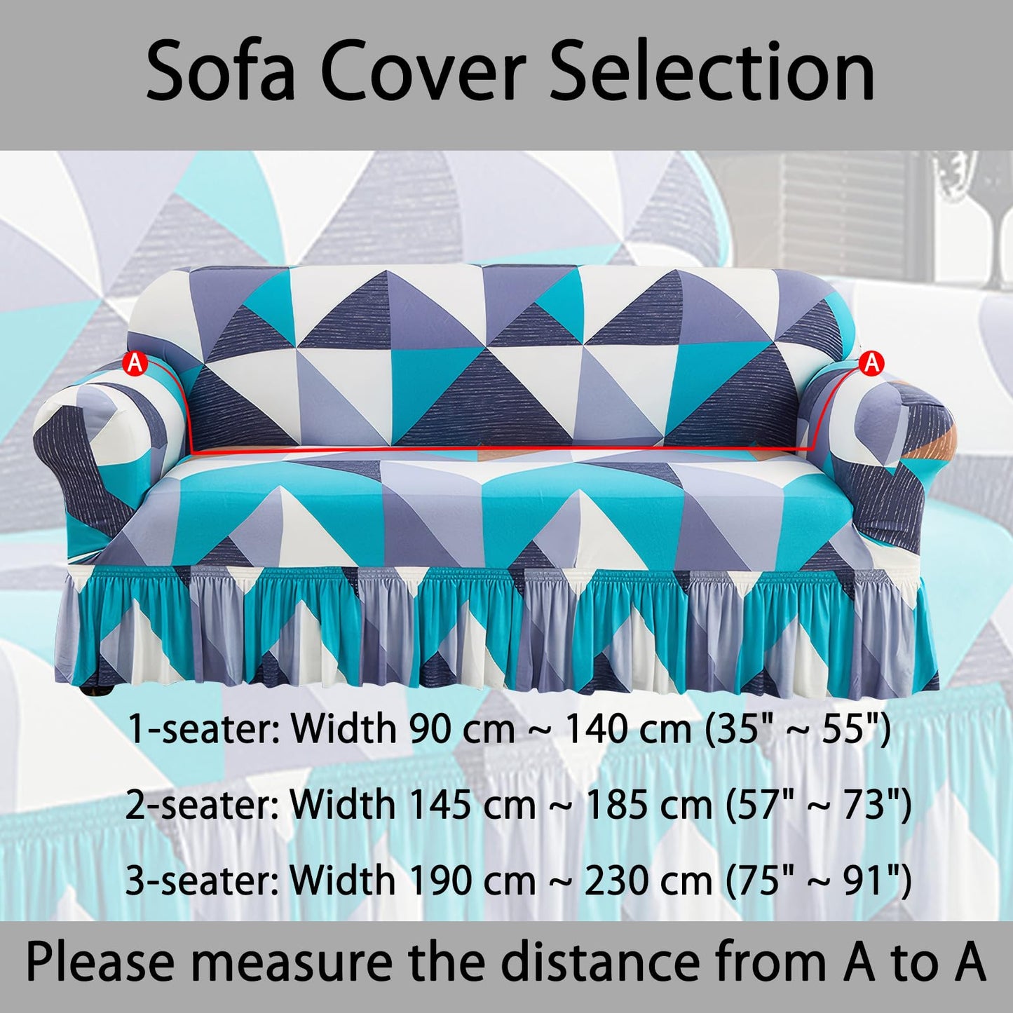 Ausing Printed Sofa Cover with Skirt Easy Fitted Armchair Slipcover Stretch Non-Slip Single Couch Cover Washable Universal Furniture Protector Blue Geometric(35”-55”)