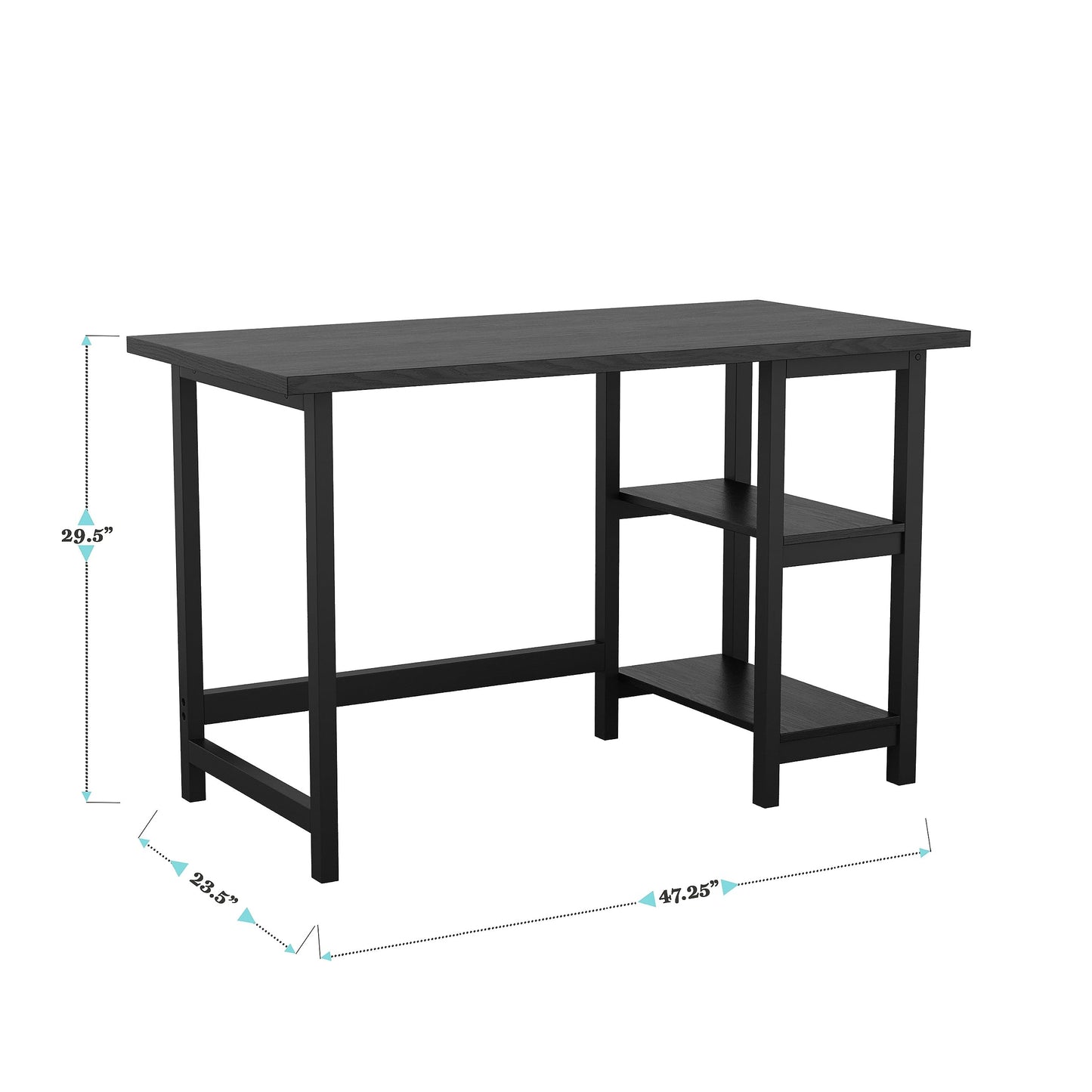Martha Stewart Beckett Modern Trestle Desk with Open Side Shelving in Black Wood Grain Finish