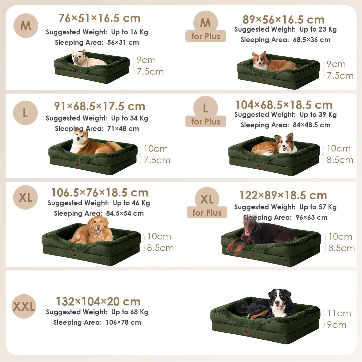 EHEYCIGA Orthopedic Dog Bed for Medium Dog, 30x20 Inch Memory Foam Dog Couch Bed with Sides, Waterproof Liner & Washable Removable Cover, Bolster Pet Sofa, Dark Green