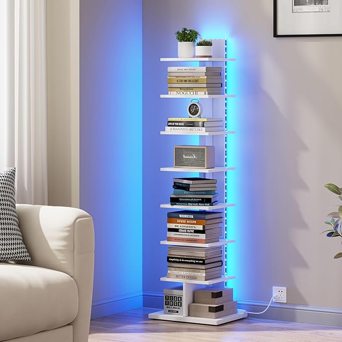 TUTOTAK Narrow Bookshelf, 8-Tier Bookcase