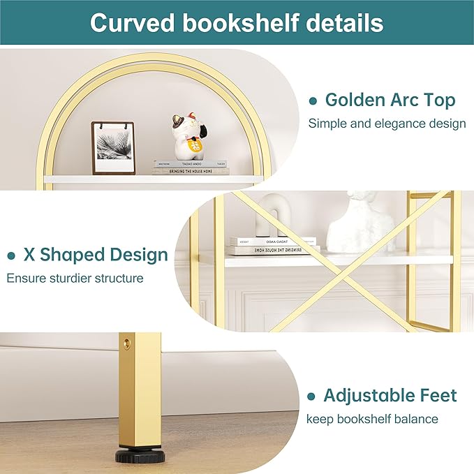 Shintenchi Bookshelf, Arched Bookshelf 5 Tier Bookcase Shelf