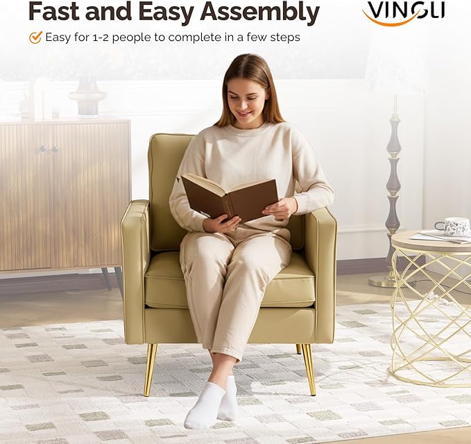 VINGLI Modern PU Leather Accent Chairs Set of 2, Single Sofa Chair
