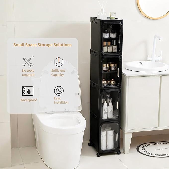 3-Tier Tall Narrow Storage Cabinet, Slim Bathroom Storage Cabinet