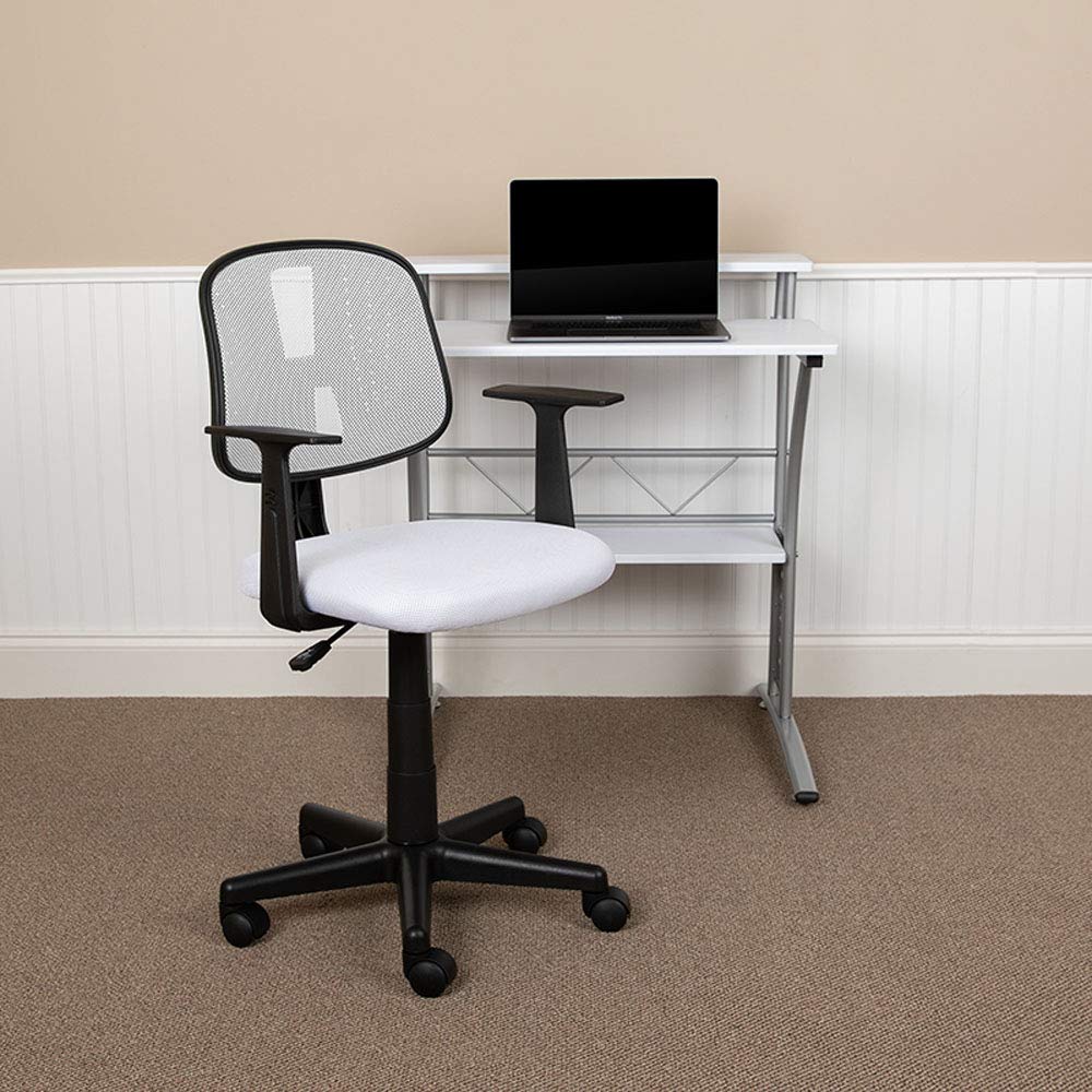 Flash Furniture Flash Fundamentals Mid-Back White Mesh Swivel Task Office Chair with Pivot Back and Arms
