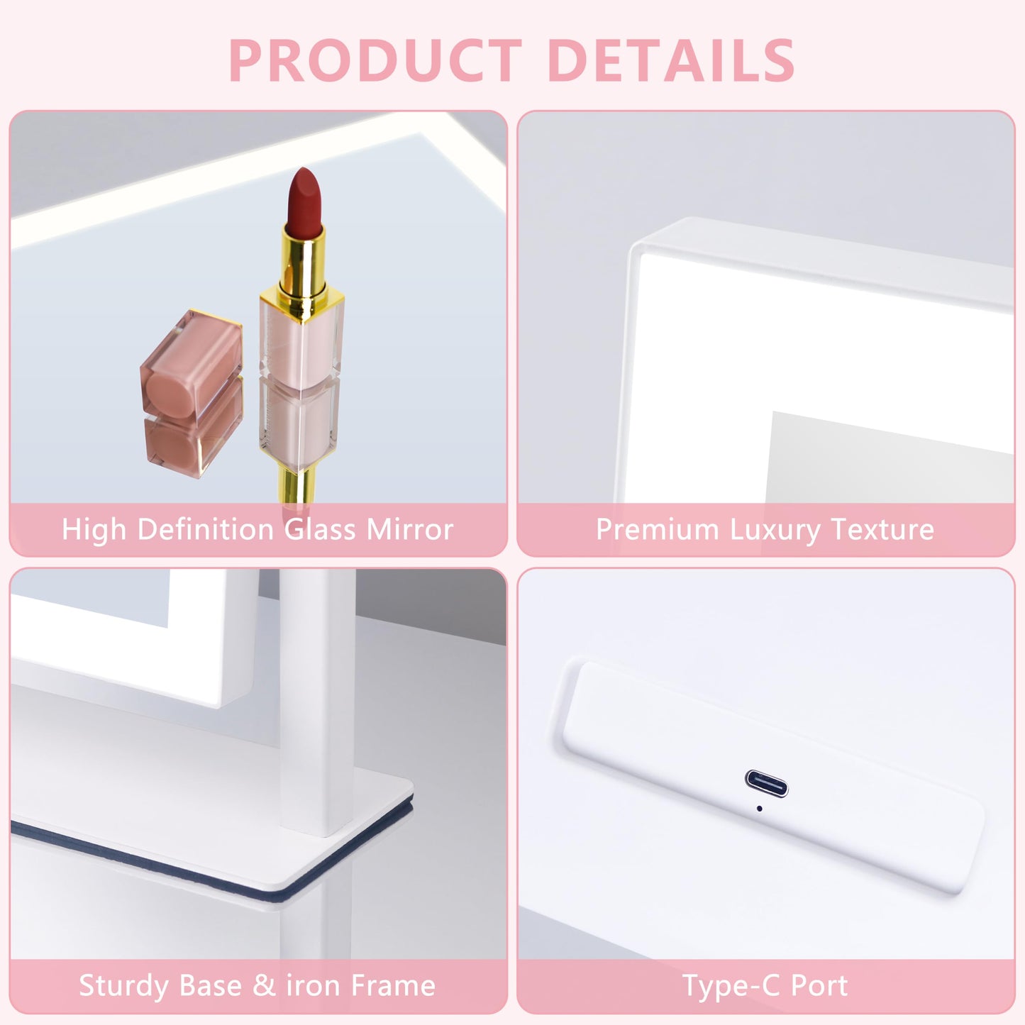 Lighted Vanity Mirror with Lights, Makeup Mirror with Light, 16.7"x 13.2",Three Color Lighting Modes and Dimmable Lighting, Smart Touch Control, 360°Rotation, for Vanity Desk Tabletop,Dressing Room