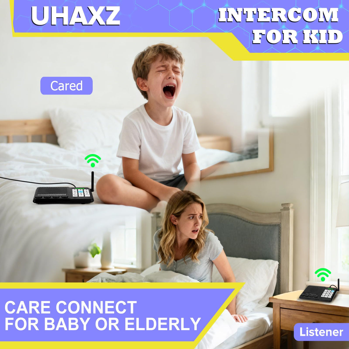 UHAXZ Intercoms Wireless for Home, Long Range Intercom 6000ft, Home Intercom System Wireless with Group Call, 10 Channel, 8 Volume Levels Intercom System for Busines Office Elderly(4 Packs)