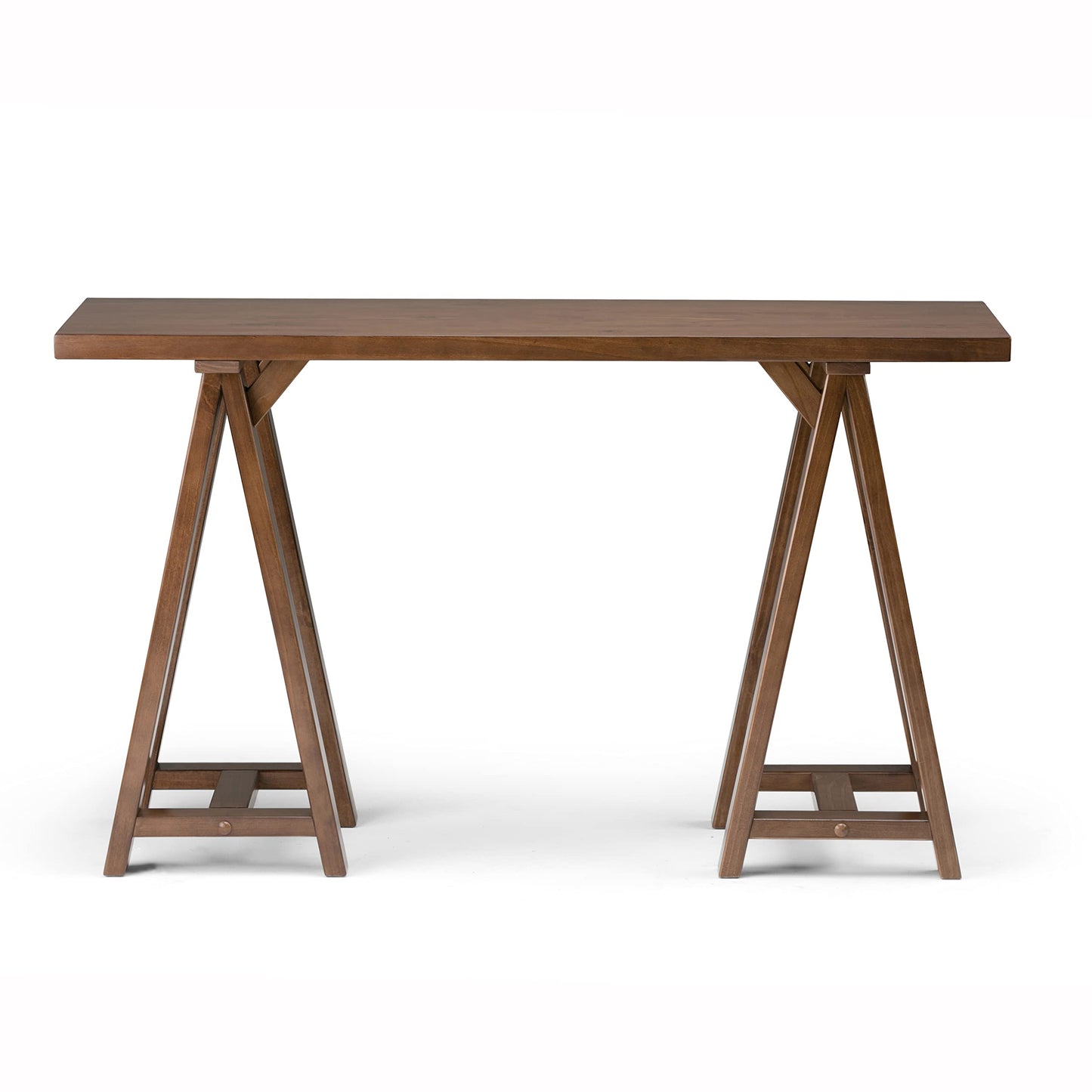 SIMPLIHOME Sawhorse Console Table - 50 Inch Wide Solid Wood Sofa Table in Medium Saddle Brown, Modern Industrial Entryway Table for Living Room with Extra Thick Top and Sawhorse Legs