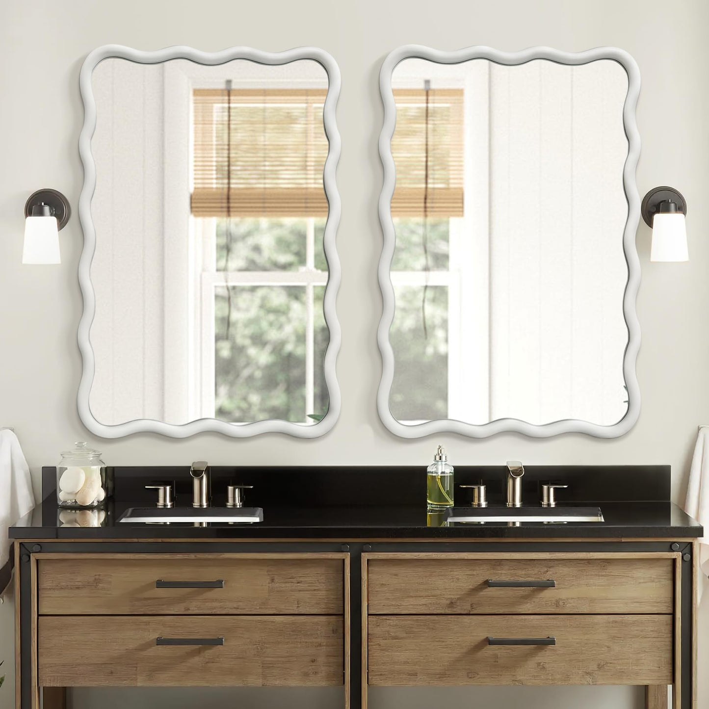 Dorlicecass White Wavy Mirror Solid Wood- Squiggly Mirror Vanity Modern Wall Decor for Bathroom, Bedroom, Living Room, Dining Room, Cloakroom, Entryway
