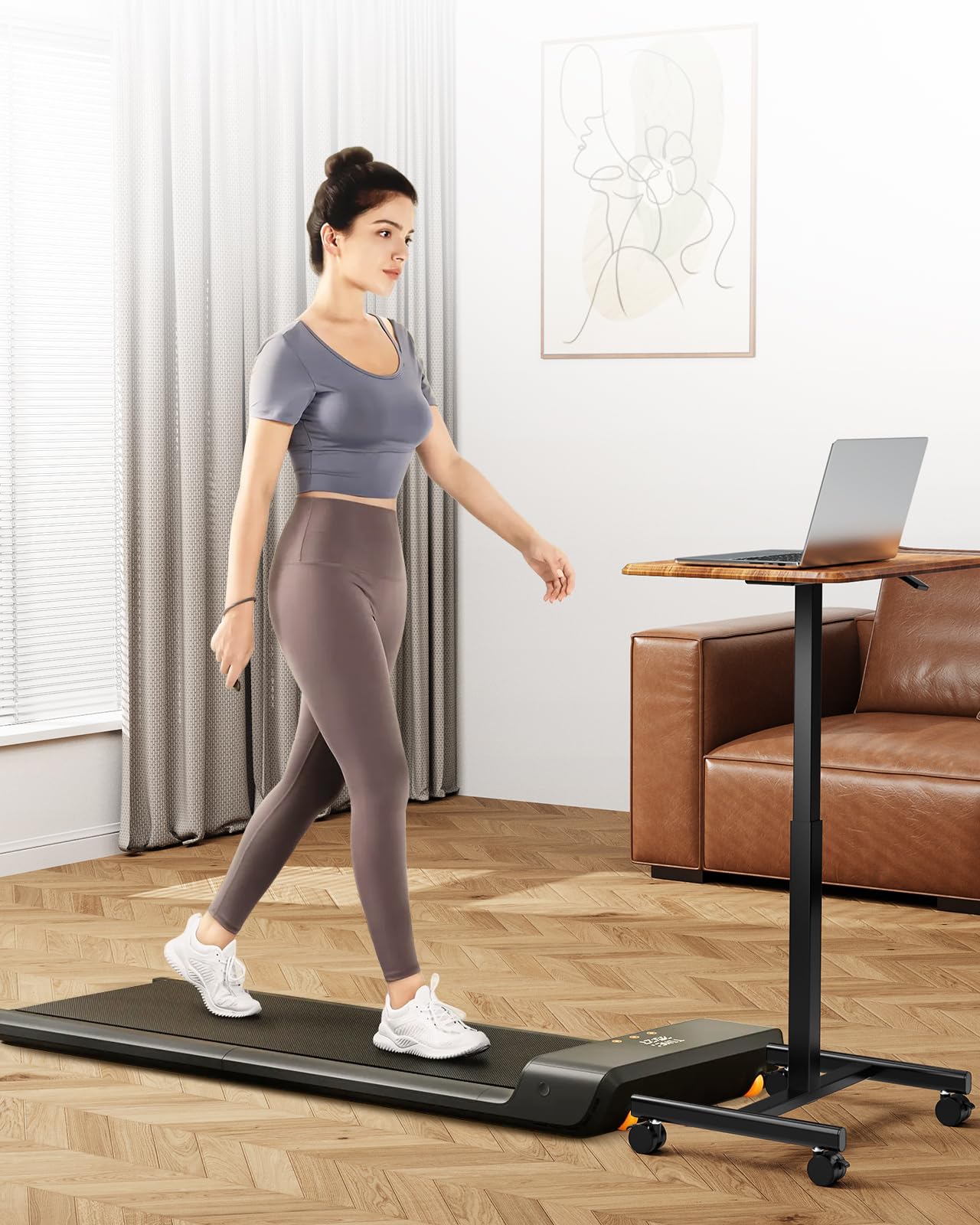 Simple Deluxe Standing Desk with Lockable Wheels, Mobile Stand Up Desk, Adjustable Height, Portable Laptop Desk, Small Computer Standing Table, Sit Stand Brown