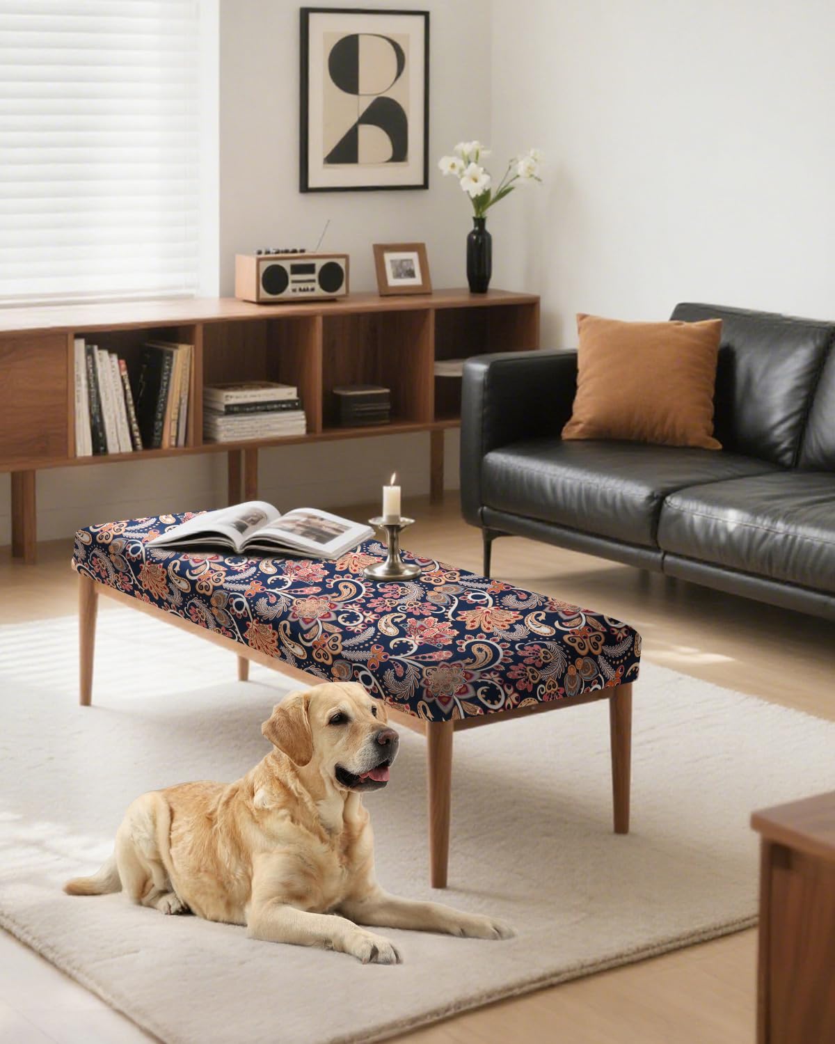 YISUN Dining Bench Covers, Stretch Seat Covers Printed Bench Covers, Rectangle Bench Slipcover Furniture Protector for Dining Room, Hotel, Bedroom, Kitchen