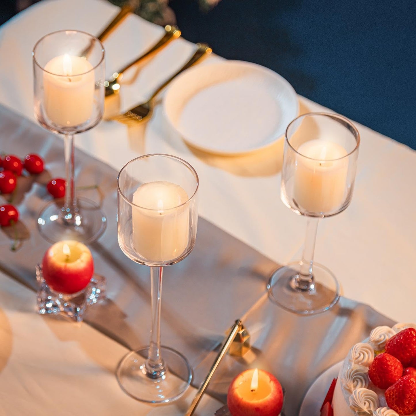 Glass Candleholders Tea Light Candle Holders Clear Wedding Weddings Hurricane Tall Elegant Ideal for Dining Party Home Decor Parties Table Settings Gifts Different Sizes (10 Sets Small Clear)