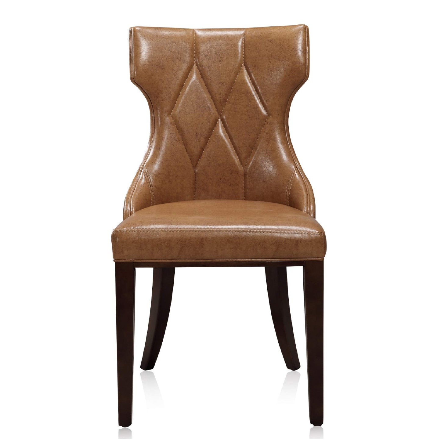 Manhattan Comfort Dining Chairs Set of 2, Upholstered Seats with Diamond Stitching, Solid Beech Wood Frame, 4-Leg Base, 18.5" Seat Height, Fully Assembled, Saddle