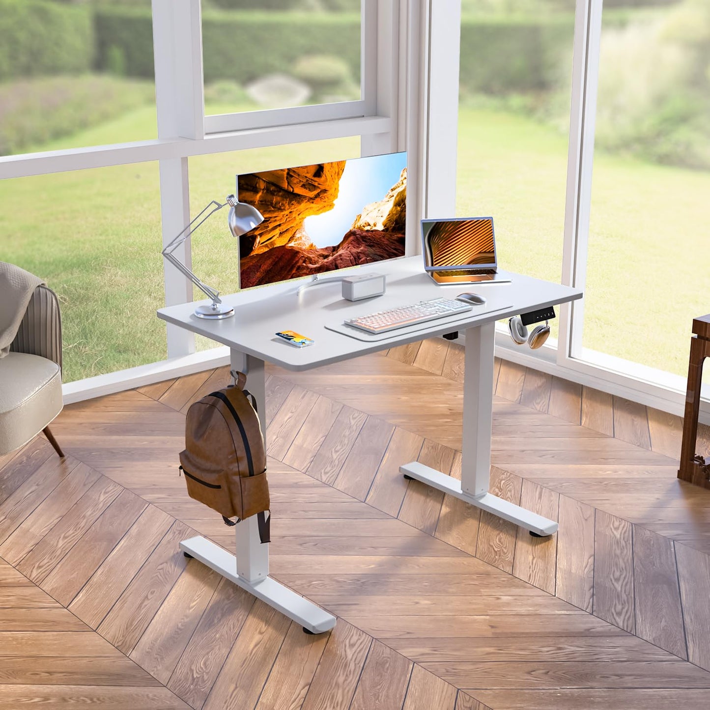 Kingant Standing Desk Height Adjustable Small Electric Stand Up Desks [35 x 20 Inch] - Ergonomic Sit Stand Desk Rising Desks for Home Office Computer Desk Stand Desk Workstation with Cable Management