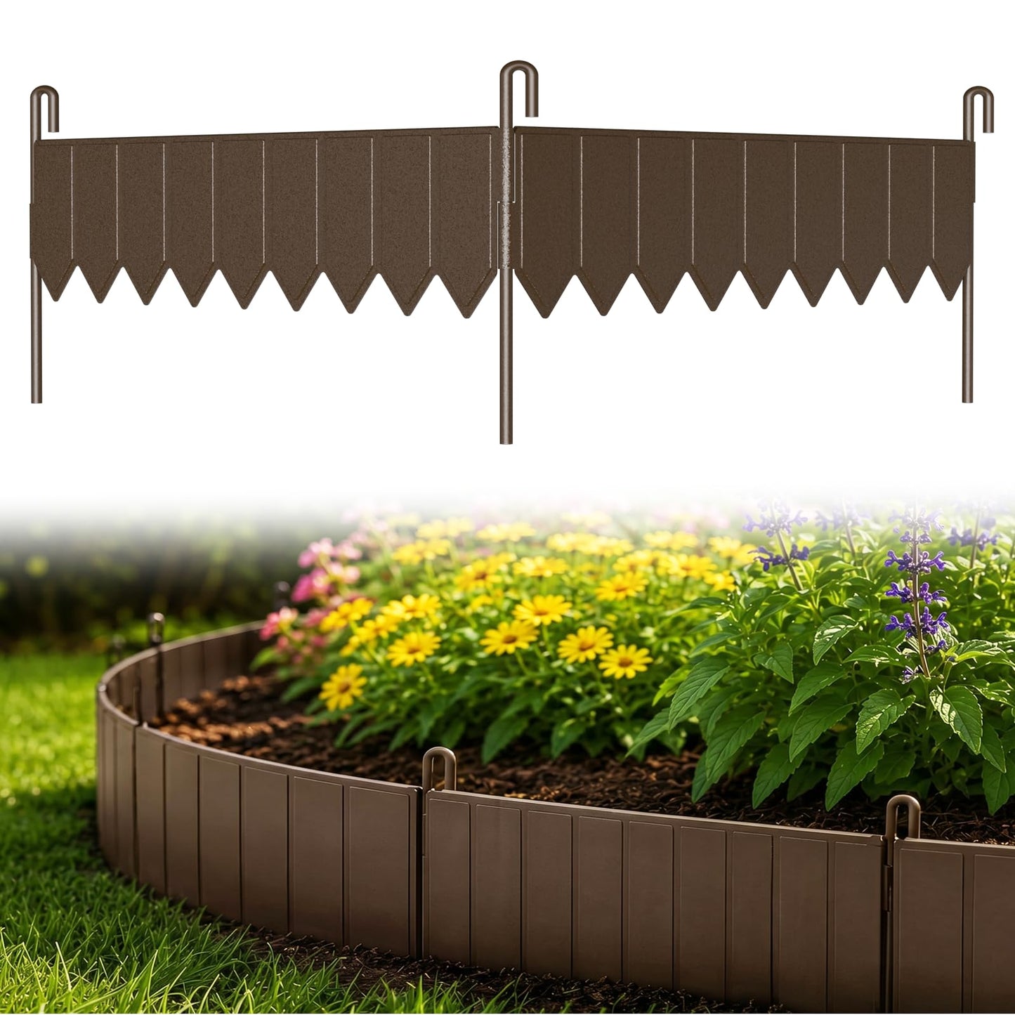 25 Panels Modular Metal Garden Edging 3.2in (H) x 33 ft (L)–Landscape Edging with 26 Stakes, Adjustable 0-270°for Curved Lawn & Flower Bed Borders, No Dig Metal Edging for Landscaping (Rust)