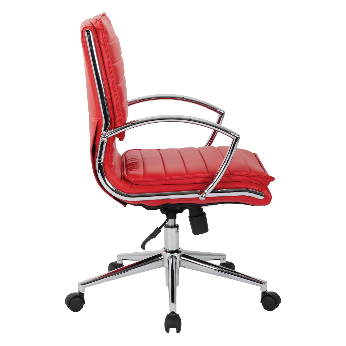 Office Star SPX Professional Ergonomic Ribbed Faux Leather Office Chair with Chrome Base, Mid Back Manager's Chair with Loop Arms, Red