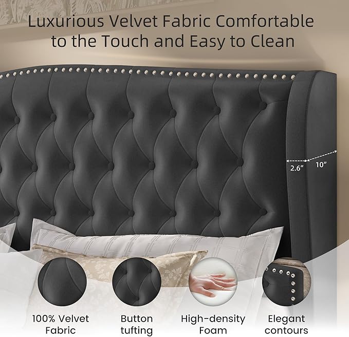 BRELTAM Upholstered Queen Size Bed Frame Velvet Tufted Platform Bed Frame