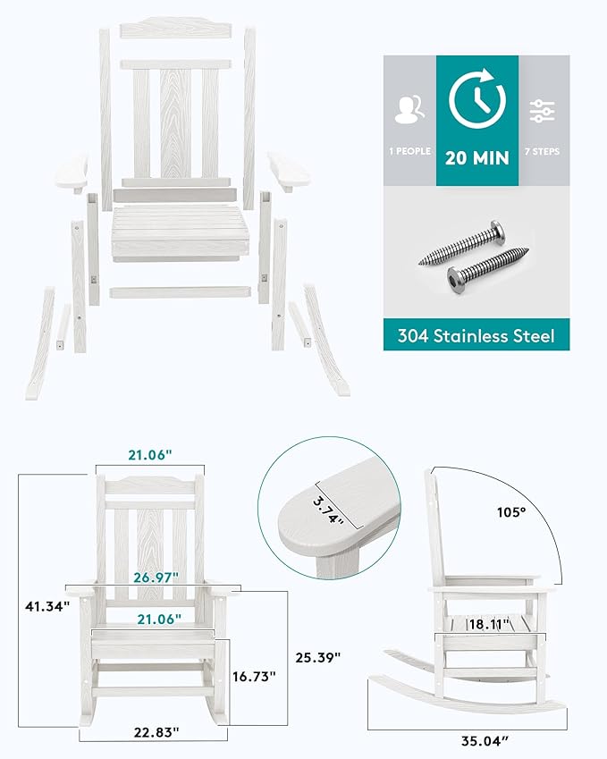 SERWALL Oversized Outdoor Rocking Chair Set of 4, HDPE Outdoor Rocking Chair