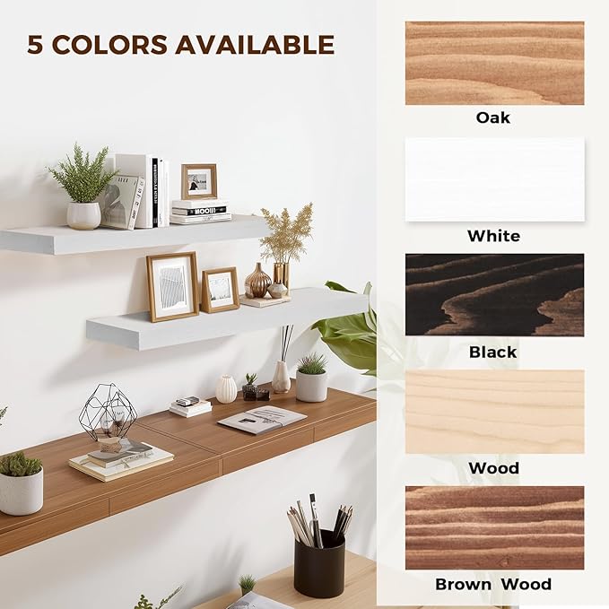 36x8x1.6 inch Floating Shelves Set of 2 – Solid Wood Rustic White Wall Mounted