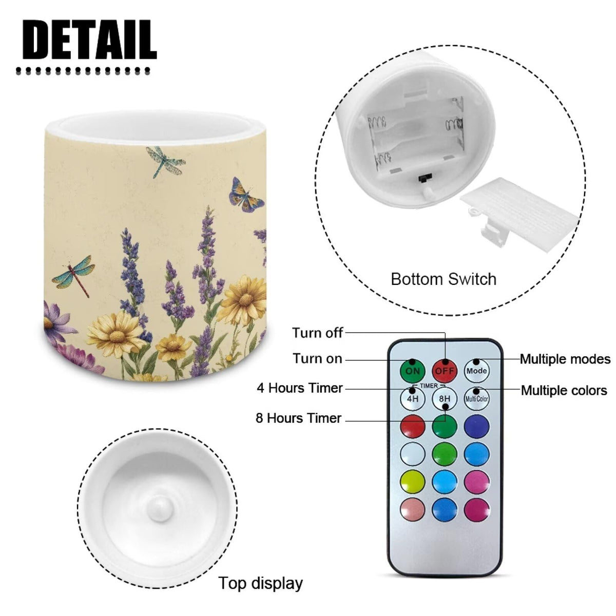 Cozeyat Lavender Dragonfly Advanced LED Flickering Candles Set of 4 Battery Operated Flameless with Remote Timer Waterproof for Indoor Outdoor Table Long Lasting