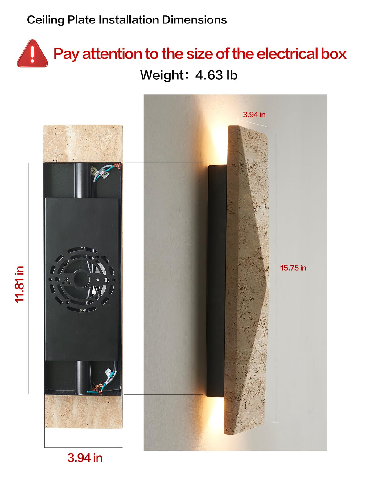 LVLVlech Travertine Wall Sconce, Stone Up Down Light for Hallway Bedroom