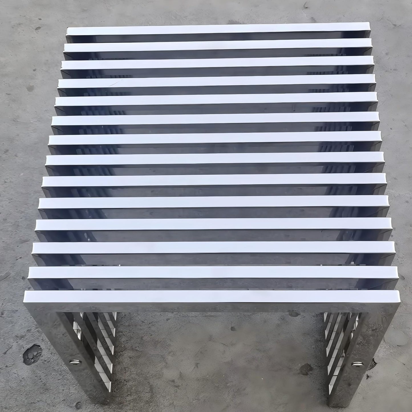 Modern Stainless Steel Bench, Geometric Striped Design, Durable Metal Stool for Indoor/Outdoor, Living Room/Patio Decor