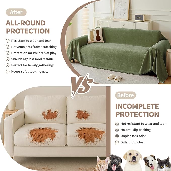 Couch Cover for Dogs, Boho Sofa Covers for 2 Cushion Couch, Chenille Sofa