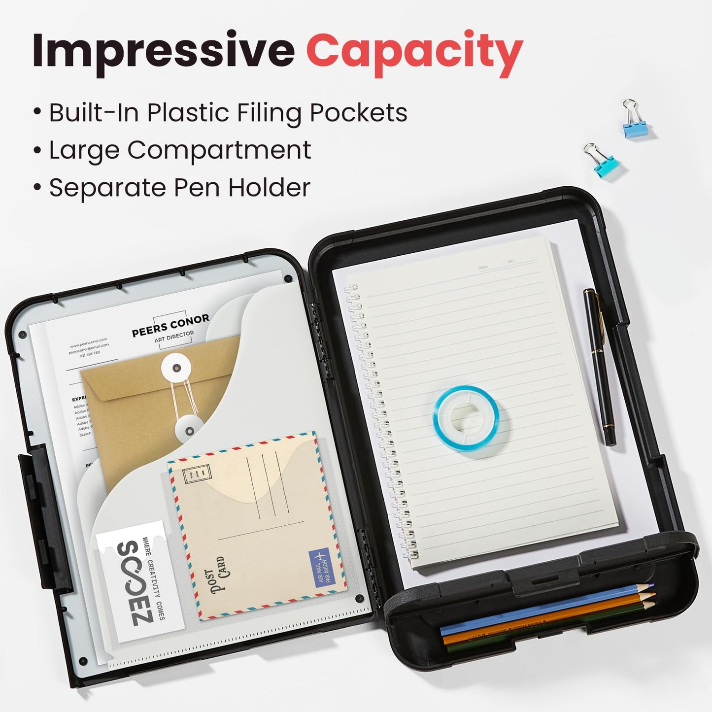 Sooez Reinforced Clipboard with Storage, Inner Plastic Folder Attached, Heavy Duty Clip Boards 8.5x11 with Pen Holder, High Capacity Nursing Clipboards Box for Teacher Office Home, Letter / A4 Size