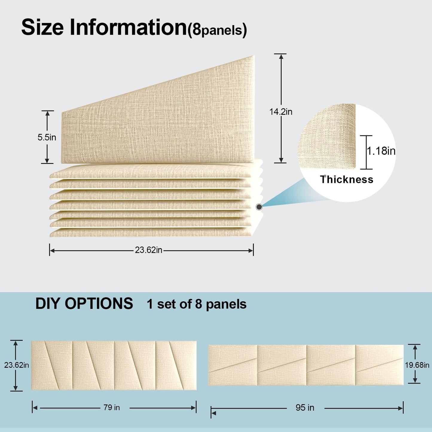 peaudny Peel and Stick Headboard for King Bed Linen Fabric Upholstered Wall Mounted Headboard - Wall Padding Panel in Beige for Bedroom/Living Room/Dorm (8 Panels)
