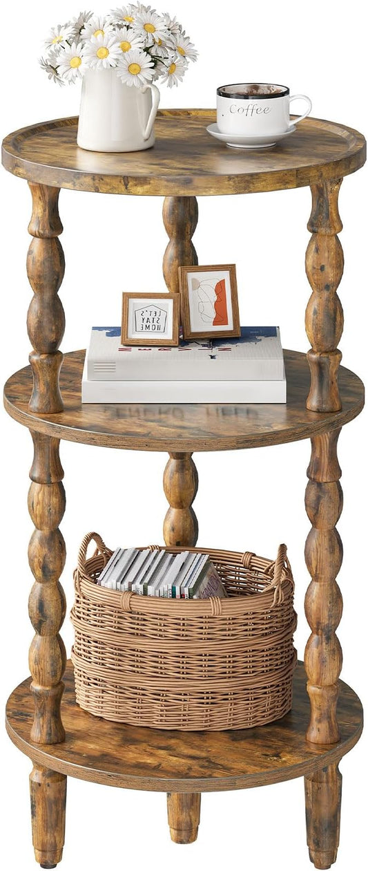 HOOBRO Round Side Table for Small Space, 3-Tier Small Round End Table