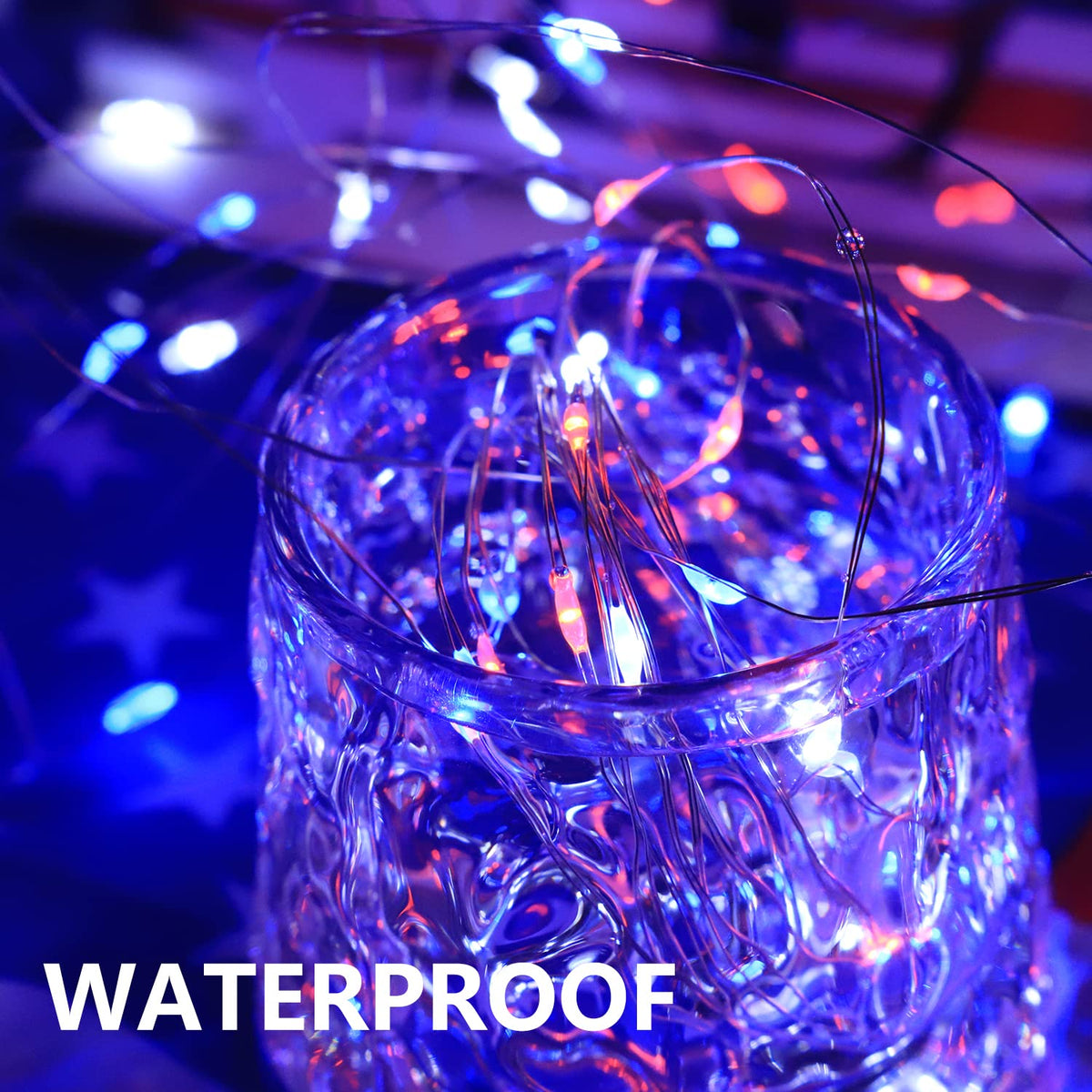 4th of July Decorations Fairy Lights Patriotic, 2 Pack 100LED Copper String Lights Outdoor Twinkle Lights for Fourth of July, Christmas, Memorial Day, Independence Day Decor- Red White Blue