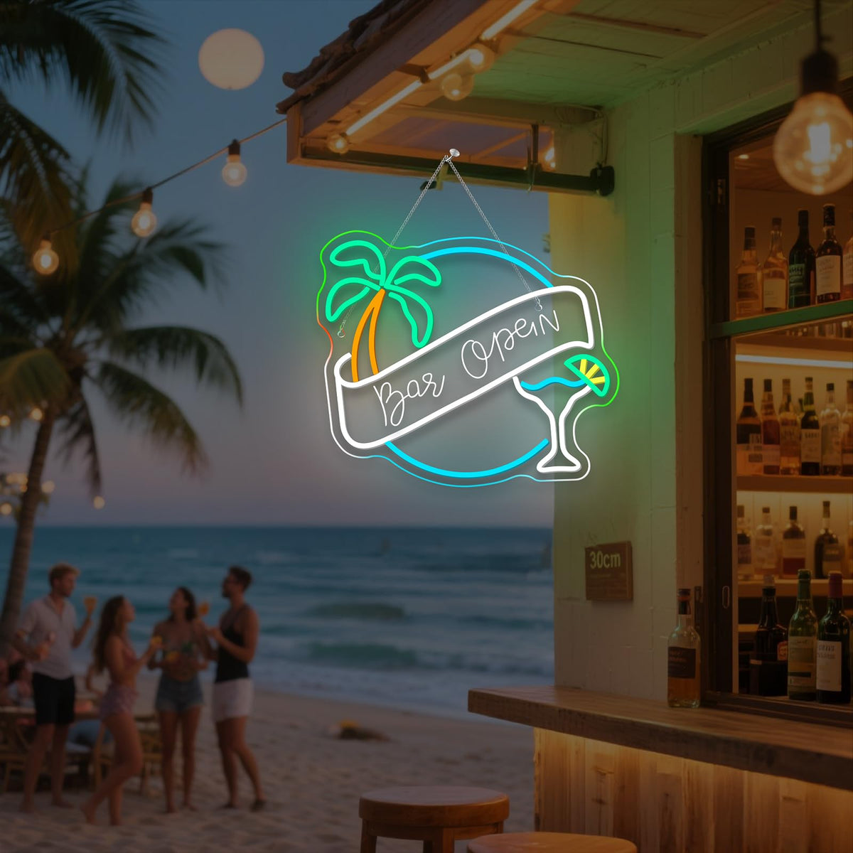 WX&YH Bar Open Neon Sign Cocktail Coconut Tree Led Light Open Signs for Business Bar Decorations for Home Pub Party Club Beer Bar Lights Man Cave Coffee Stores Restaurant Palm Decor Gifts