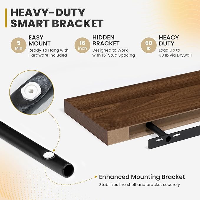 Acovy 72 Inch Floating Shelves, 9.3" Deep Floating Shelf Wall Mounted, Rustic