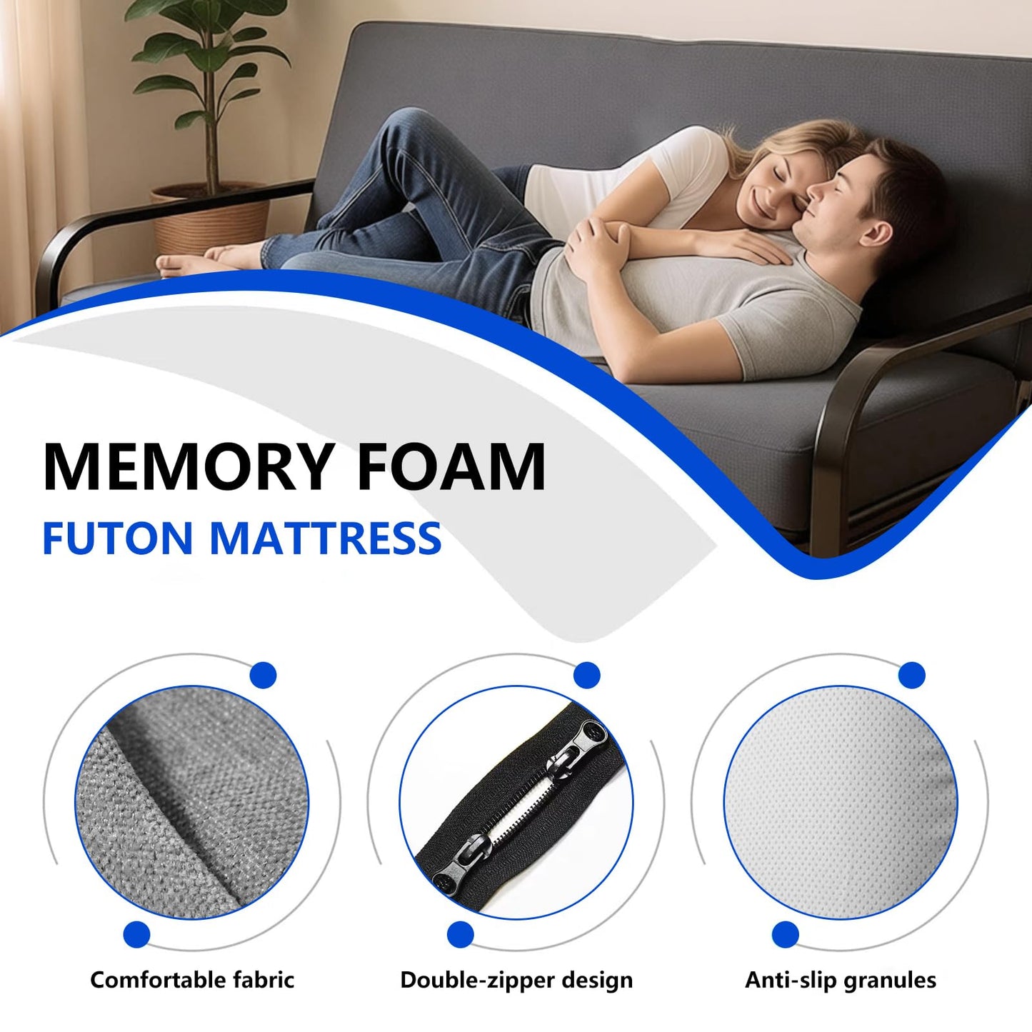 Full Size Futon Mattress,Thick Tufted Futons Sofa Couch Bed Cushion with Removable Washable Cover, Versatile Mattres for Floor Sleeping, Living Room and Bedroom,Mattress Only (Dark Grey, 75*54*6in)