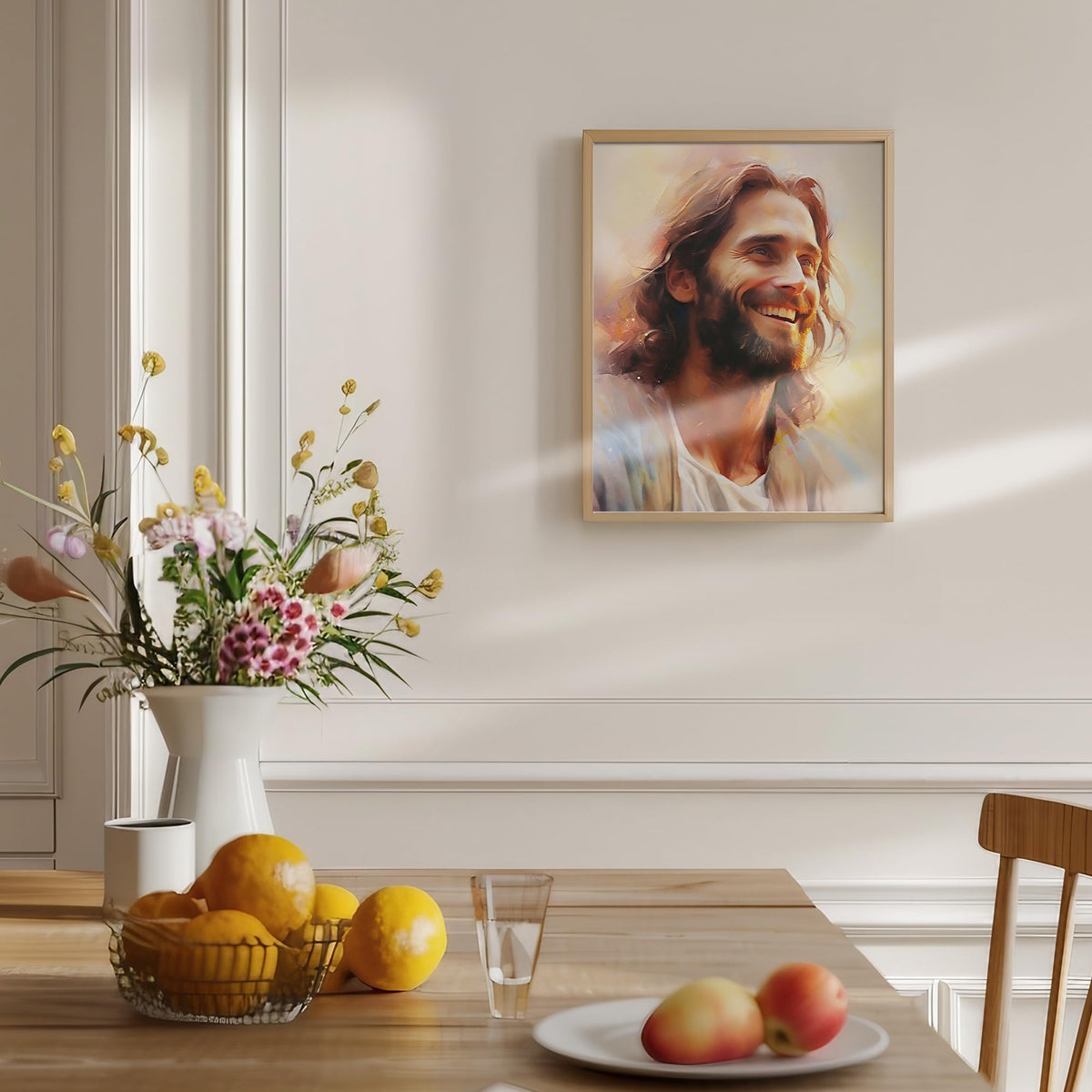 Jesus Portrait Wall Art 11x14 Religious - Christian Paintings Wall Decor - Spiritual Artwork - Smiling Christ Painting - Home Office Living Room - Christian Gift - Premium Quality - UNFRAMED