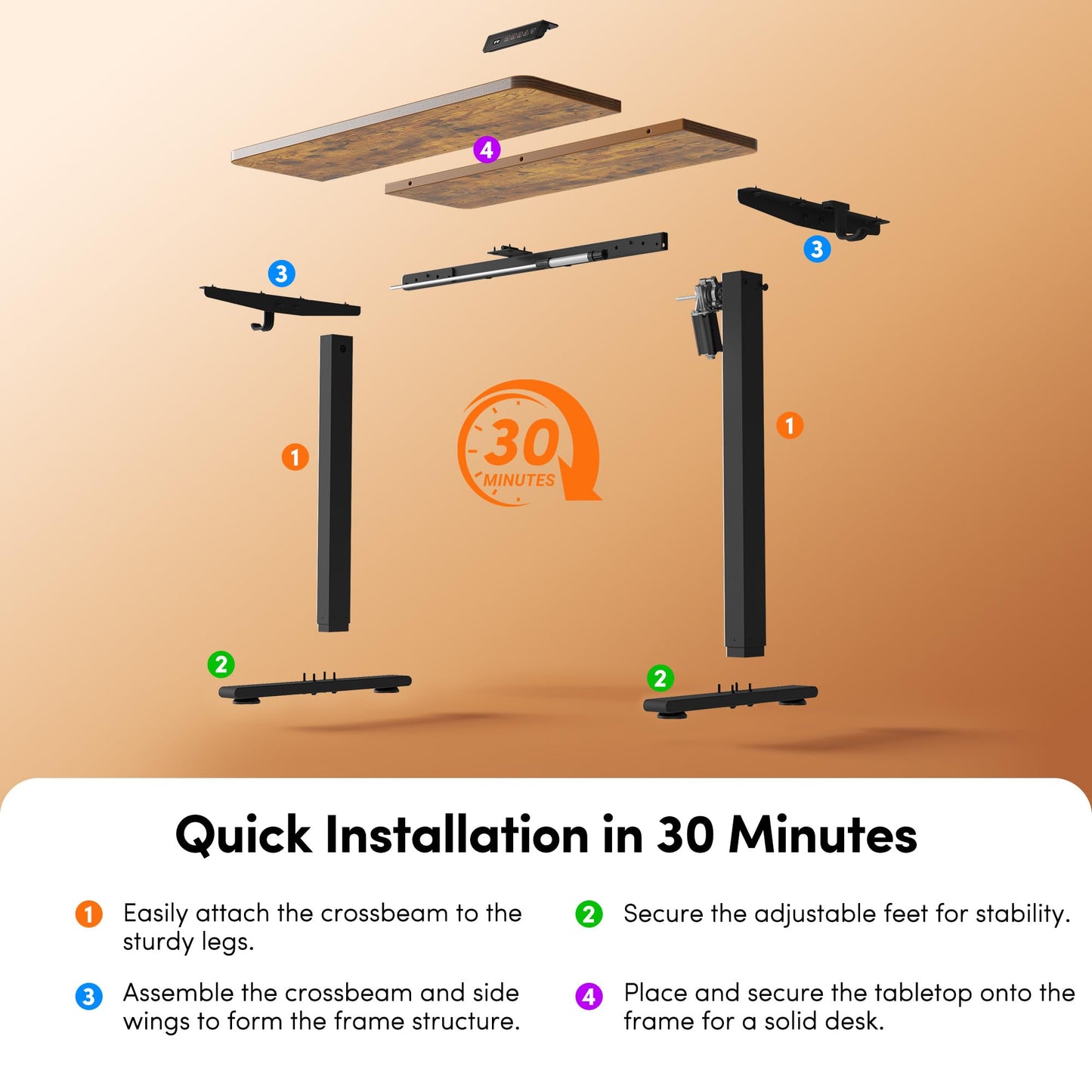 FEZIBO 40 x 24 Inches Electric Standing Desk Adjustable Height, 3 Memory Height Settings, Sit Stand Up Desk for Home Office & Computer Workstation, Rustic Brown