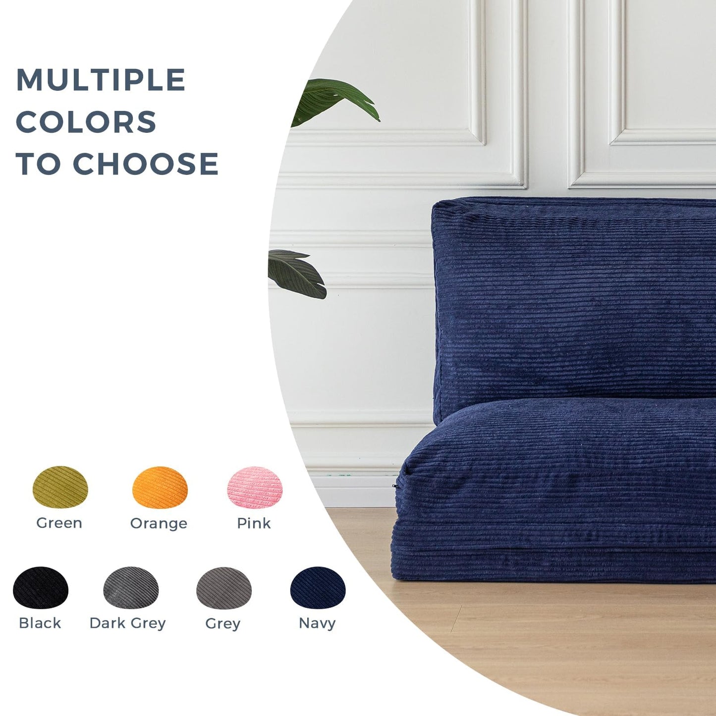 MAXYOYO Folding Sofa Bed, Floor Sofa Convertible Chair with Washable Cover, Floor Couch Lounge Bean Bag Chair Bed for Living Room, Navy, 30x91 Inch