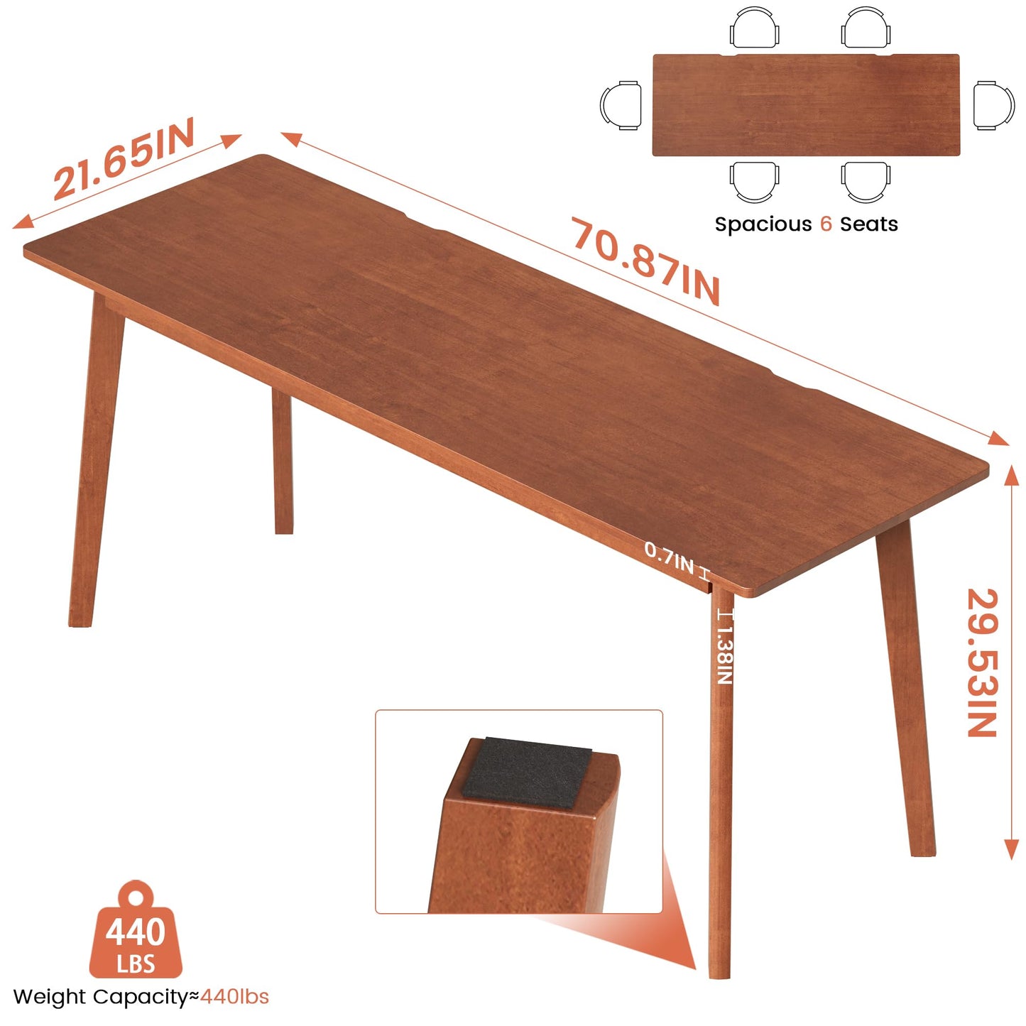 ENPKLUTE Solid Wood Desk with Large Desktop - 70.9" Mid Century Modern Executive Desks, Farmhouse Home Office Computer Desks for Two People, Writing Study Table | 2 Person Desk for Any Room-Walnut