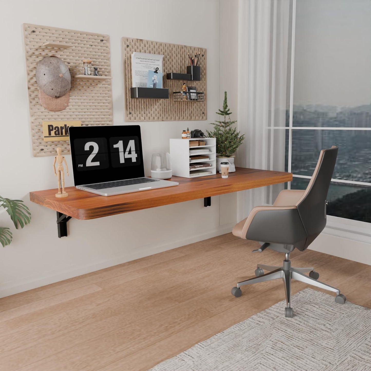 IAE Wall Mounted Folding Table with Pine Wood,36" x 14" Floating Wall Desk,Laundry Folding Table with Shelf Brackets,Fold Down Desk Shelf,Fold Workbench for Apartments,Home,Laundry Room,Kitchen,Teak