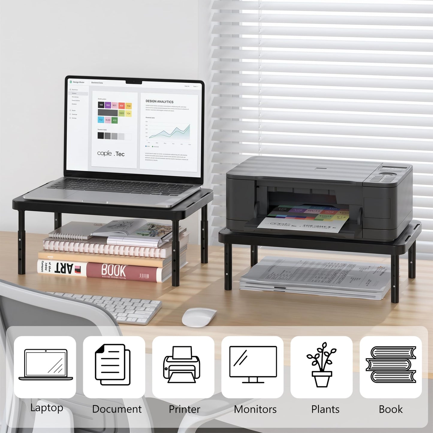 WALI Computer Monitor Stand for Desk, Adjustable Laptop Riser, Desk Monitor Stand Underneath Storage for Office, School Supplies (PTT001-B), 1 Pack, Black